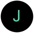 La letra j es verde en un círculo negro.