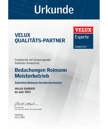 Urkunde - VELUX Qualitätspartner