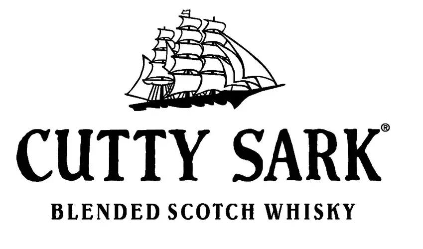 Logotipo del whisky escocés mezclado Cutty Sark que presenta un barco de tres mástiles.
