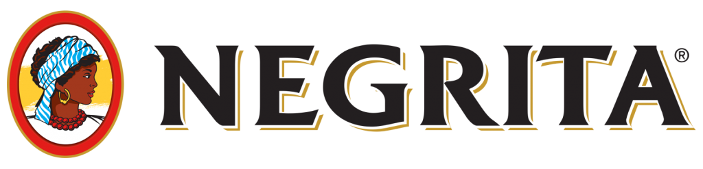 Logotipo de  Negrita: el perfil de una mujer en un círculo rojo, con un pañuelo azul. Nombre de la marca en negro.