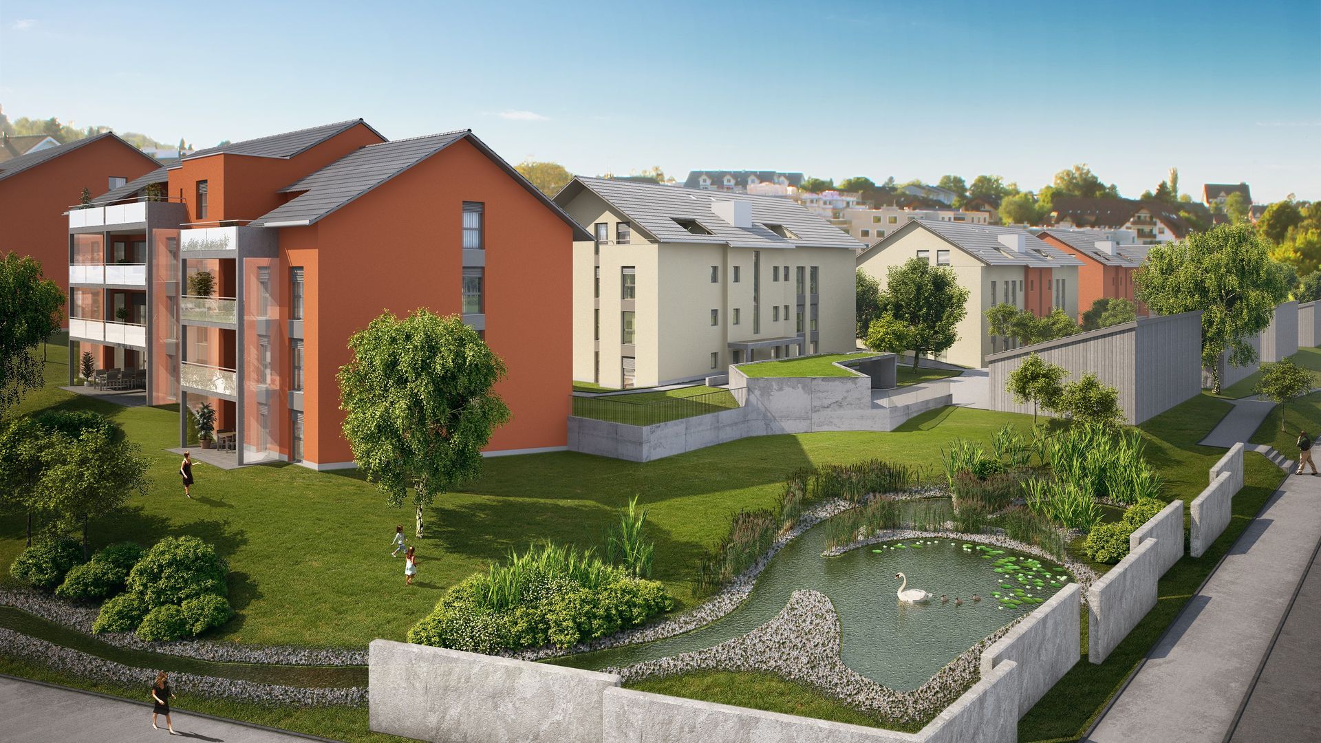 Innenansicht eines im Bau befindlichen Raumes mit freiliegendem Holzfachwerk, Oberlichtern.