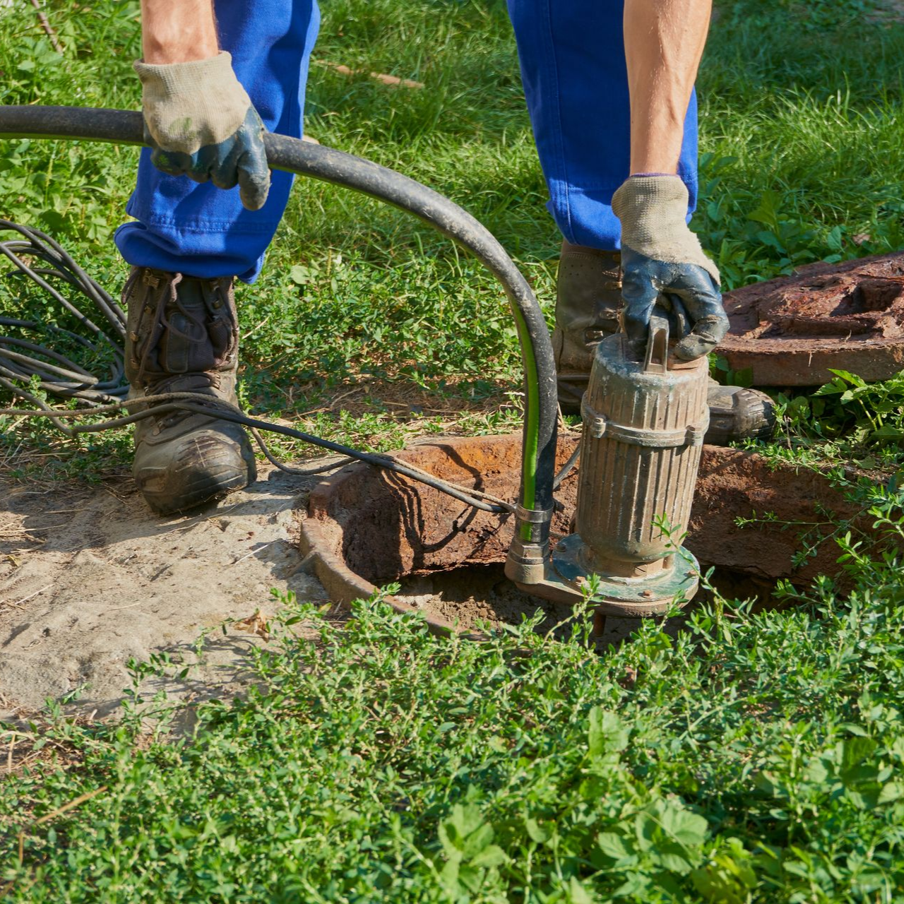 Une personne portant des gants travaille sur une pompe.