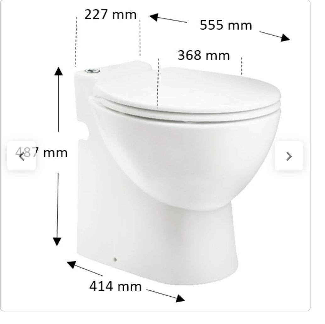 Cuvette de toilettes blanche avec dimensions indiquées en millimètres.