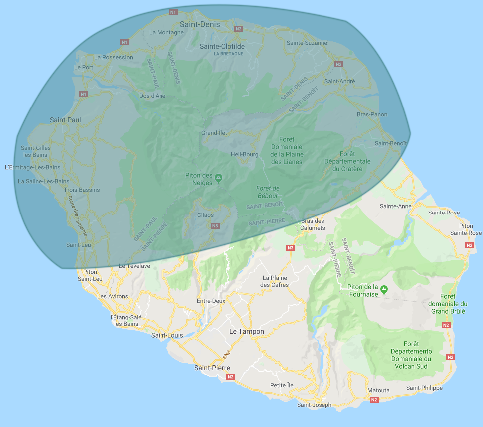 Carte de La Réunion avec la zone d'intervention mise en évidence