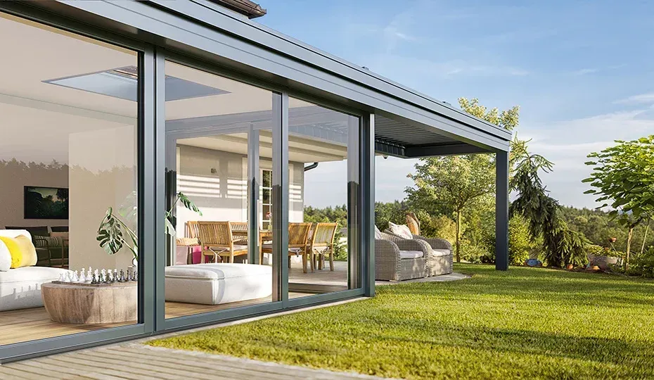 Grande véranda à toit plat