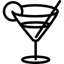 Icon: Martini Glas mit Stäbchen und runder Frucht am Glasrand