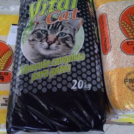 Una bolsa de comida para gatos con la imagen de un gato.