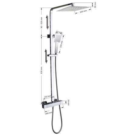 Una imagen de un cabezal de ducha con medidas.