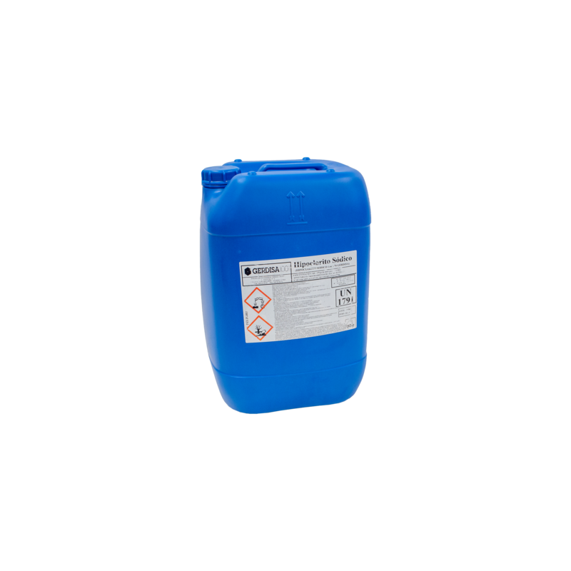 Un recipiente de plástico azul con una etiqueta sobre un fondo blanco.