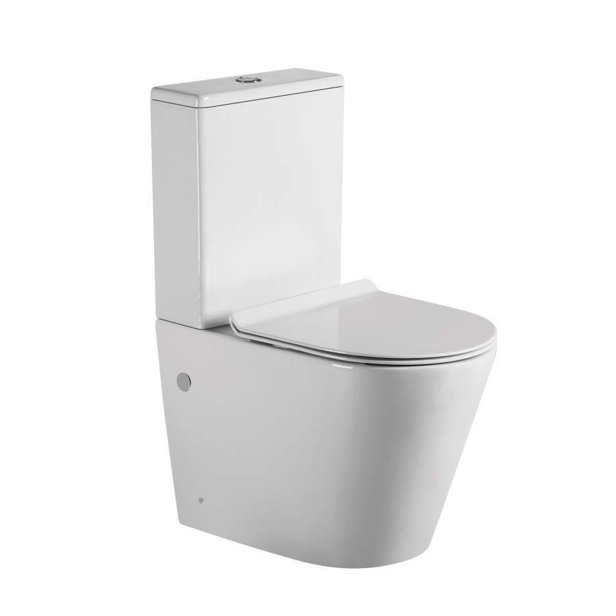 Un inodoro blanco con tapa sobre un fondo blanco.