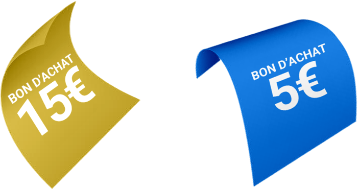 un bon d'achat 15 € et un bon d'achat de 5 €
