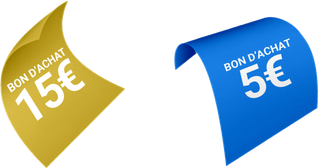un bon d'achat 15 € et un bon d'achat de 5 €