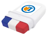 Boîte de maquillage tricolore avec le logo E.Leclerc.