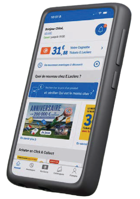 Présentation d'un smartphone avec l'application mon E.Leclerc.