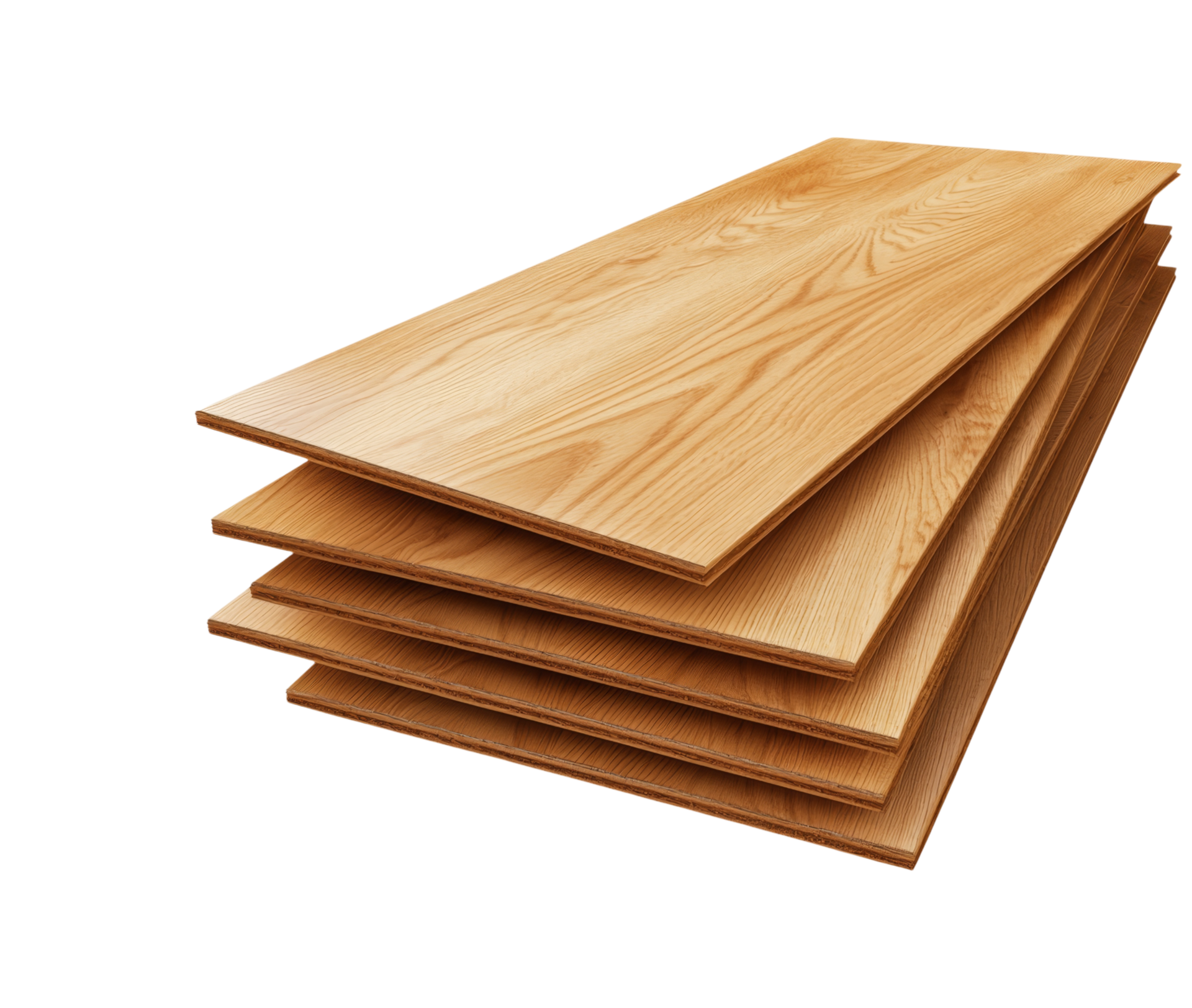 Pile de planches de bois clair sur fond blanc