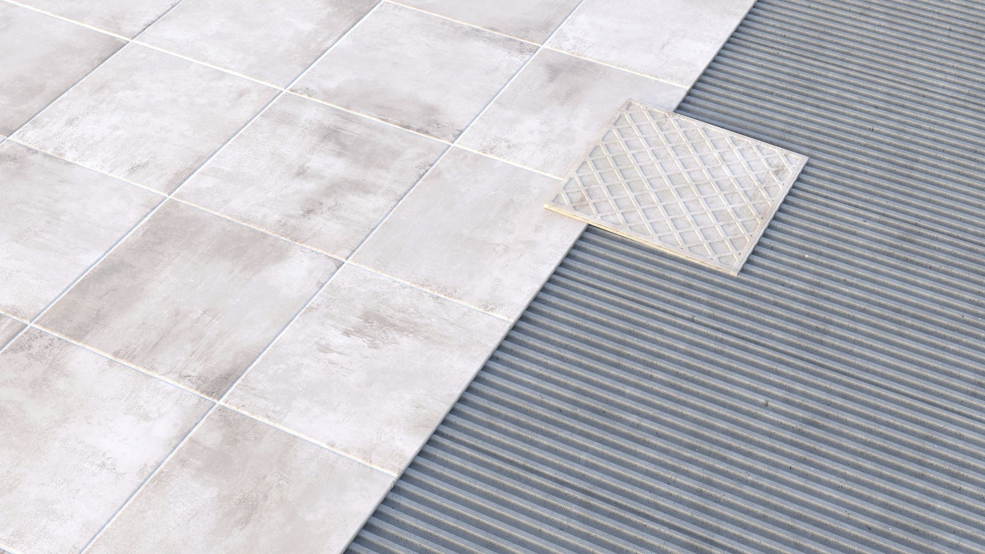 Des carreaux de pierre gris clair.