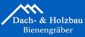 Logo von Dach- & Holzbau Bienengräber in weißer Schrift und Dach-Symbol auf blauem Hintergrund.
