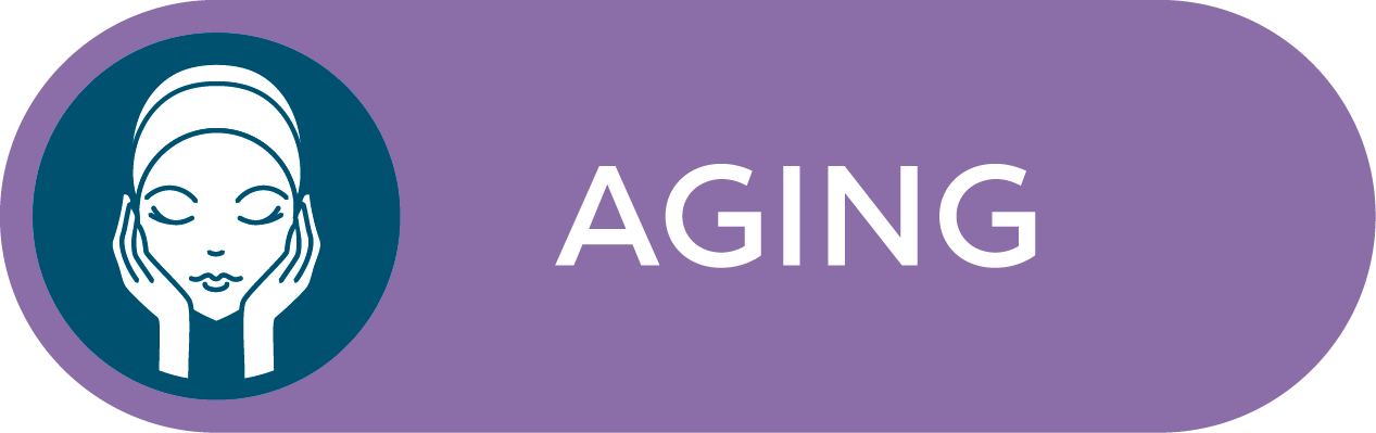 Vai al sito farmacie specializzate sezione Agin Un'icona con un volto tra le mani, con la scritta Aging