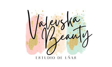Logotipo de Valeska Beauty en letra cursiva negra con detalles en dorado pastel, rosa y verde azulado