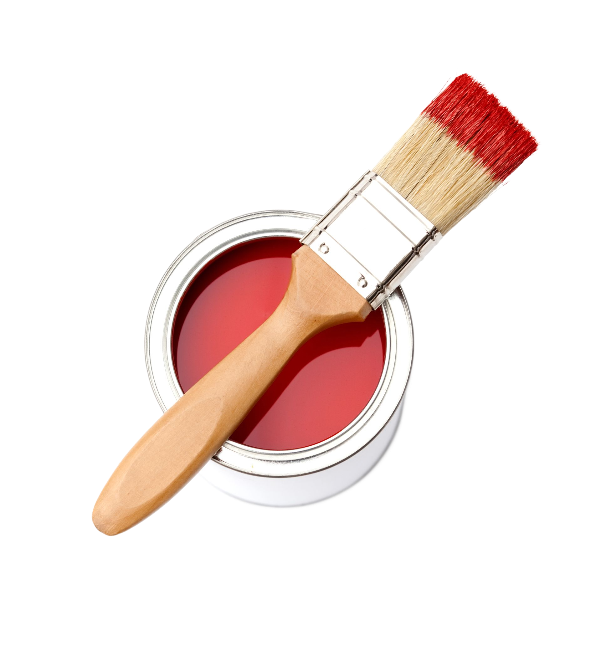 Pinceau trempé dans de la peinture rouge.