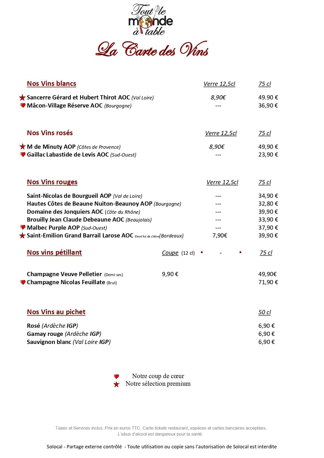 Carte des vins