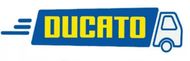 Logotipo de Ducato en amarillo sobre una pancarta azul con el contorno de un cami&oacute;n blanco.