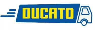 Logotipo de Ducato en amarillo sobre una pancarta azul con el contorno de un cami&oacute;n blanco.