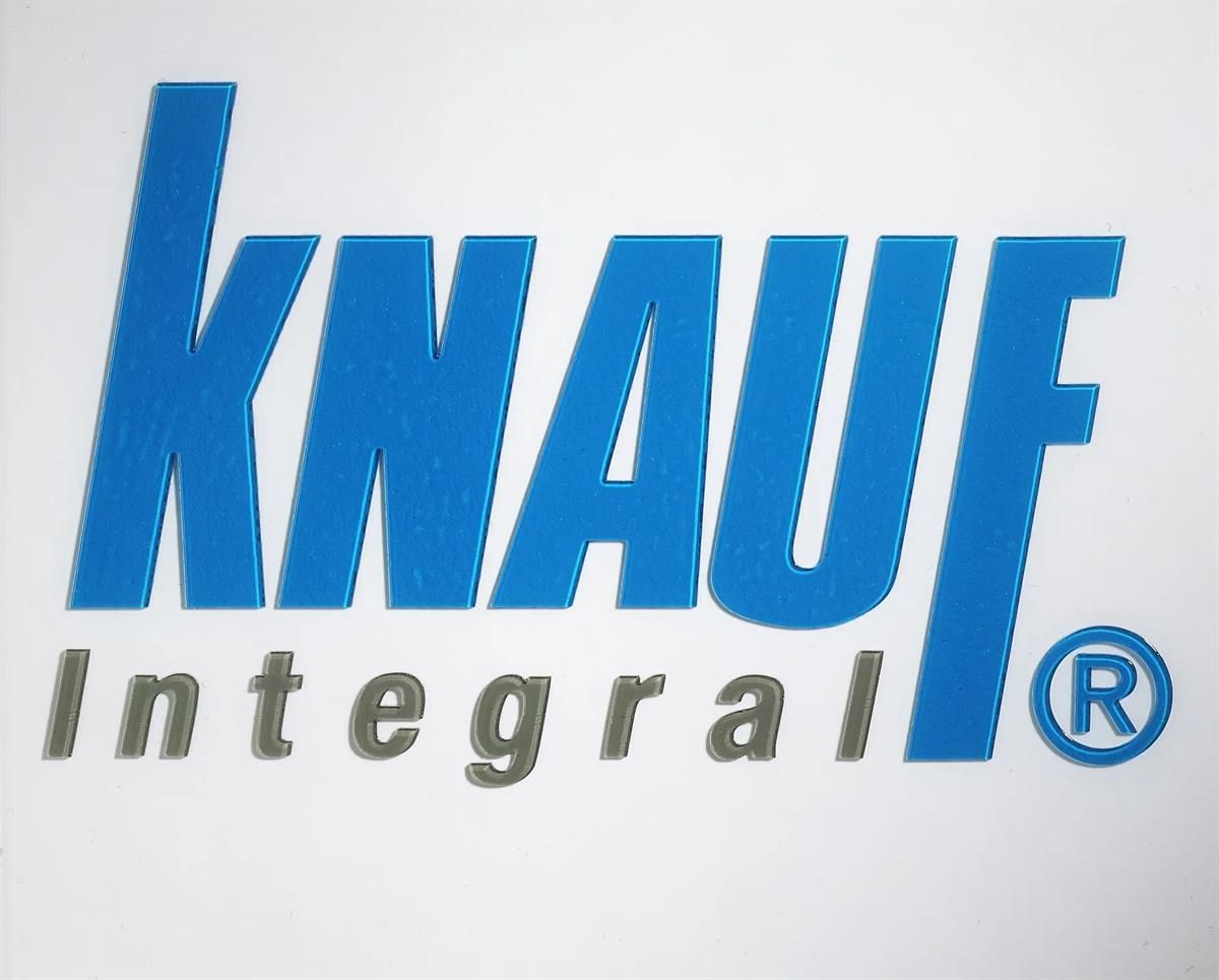 Ein blaues Knauf Integral-Logo auf weißem Hintergrund
