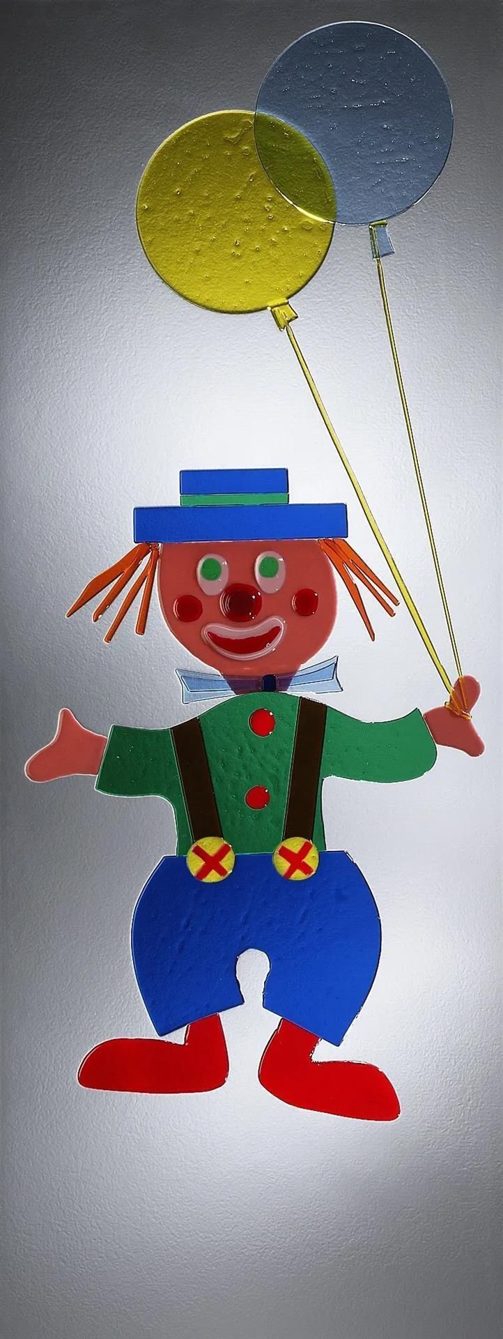 Eine Zeichnung eines Clowns, der zwei Luftballons hält