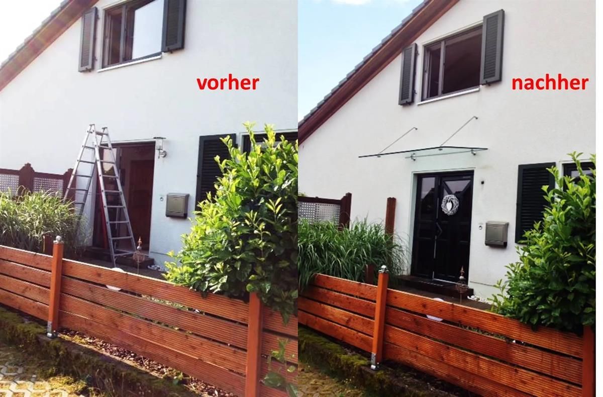 Ein Vorher-Nachher-Bild eines Hauses mit den Worten vorher und nachher
