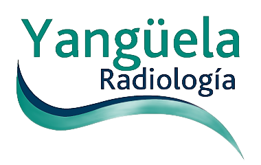 Logo de Yang&uuml;ela Radiolog&iacute;a en azul y turquesa sobre fondo blanco.