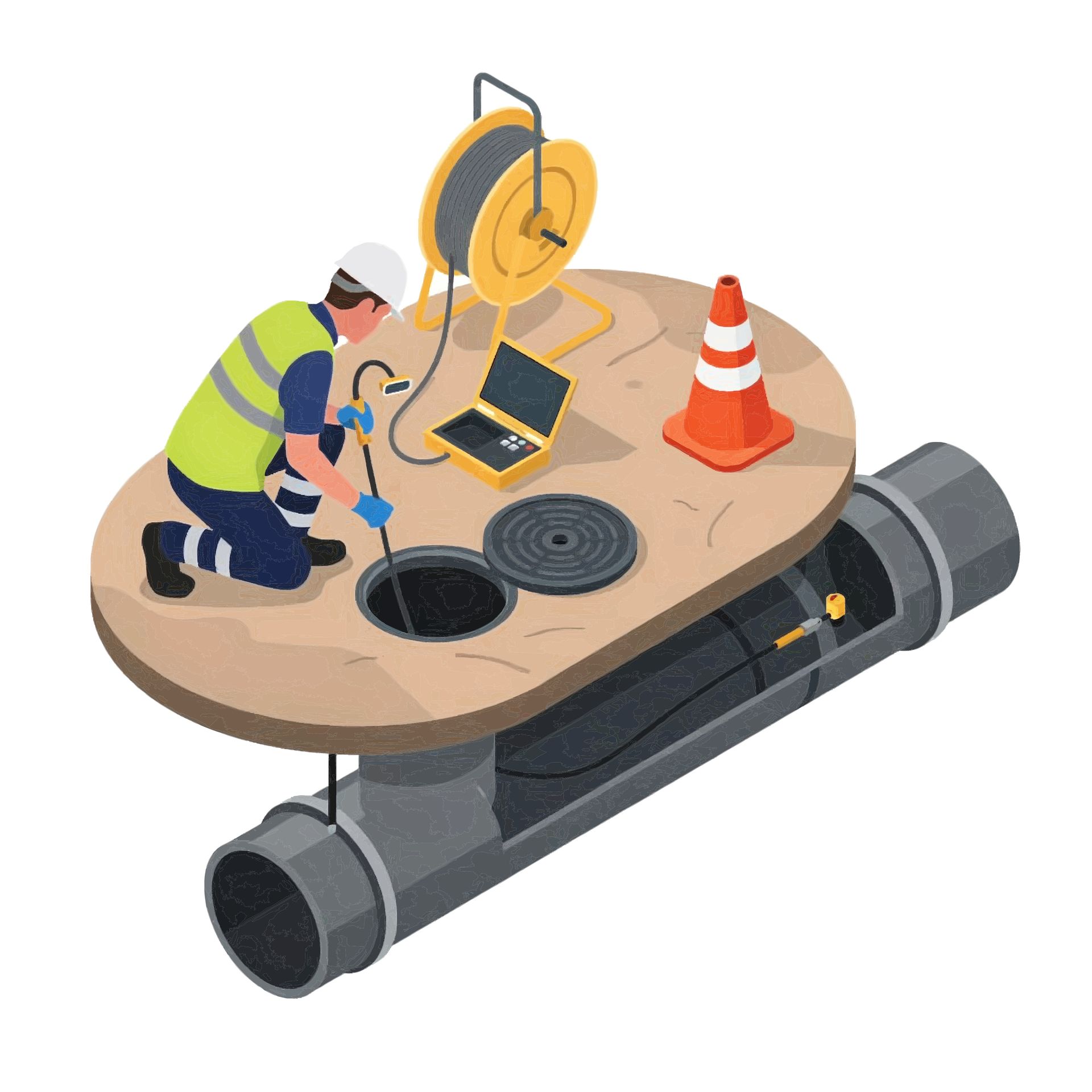 Un ouvrier inspecte une canalisation.