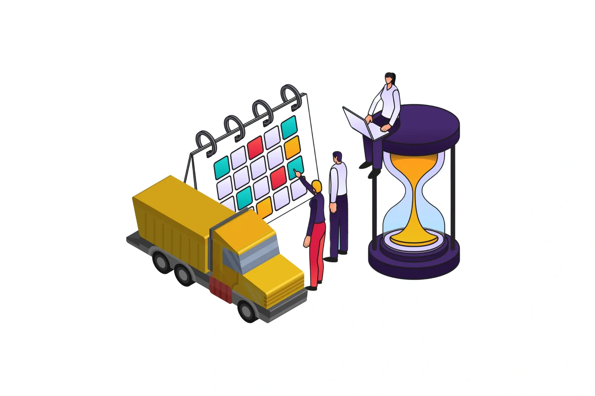 Un camion et un sablier.