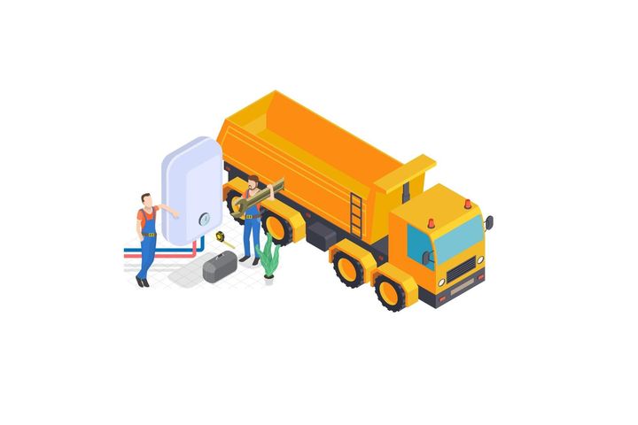 Une benne orange sur un camion.