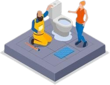 Une femme, un homme et des toilettes.