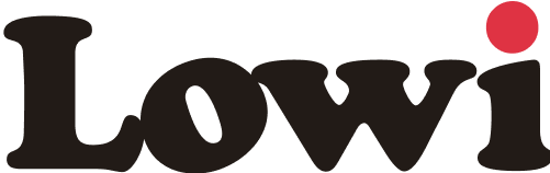 El logotipo de Lowi es negro y rojo con un círculo rojo en el medio.