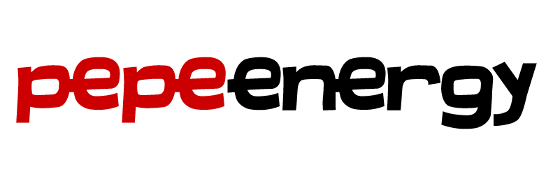 El logotipo de Pepe Energy es rojo y negro sobre un fondo blanco.