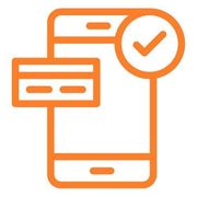 Un teléfono celular con una tarjeta de crédito y una marca de verificación.