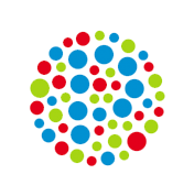 A circle of colorful dots on a white background.