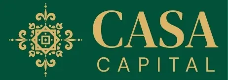 A green and gold logo for casa capital