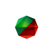A green and red sphere on a white background.