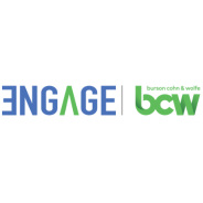 The logo for engage bcw is blue and green.