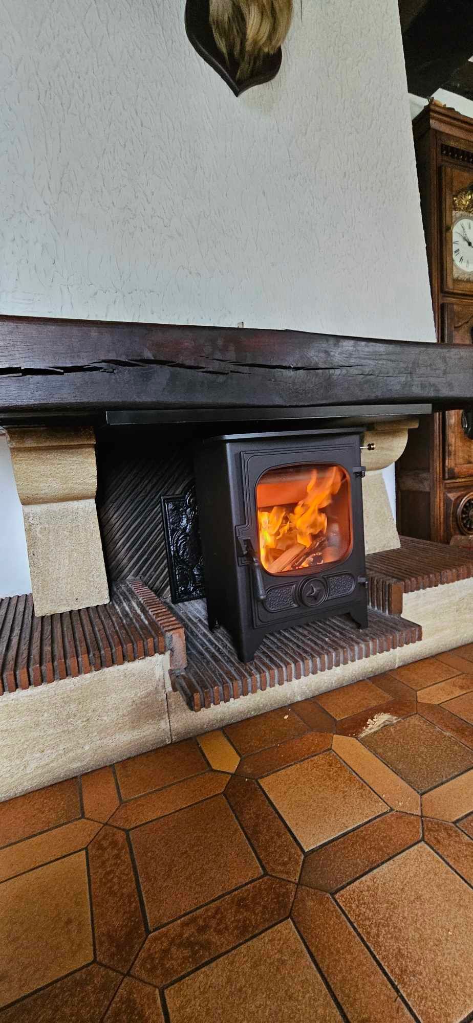 Poele a bois dans une ancienne cheminée