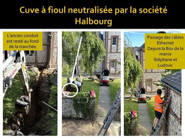 Ensemble de photos décrivant la neutralisation d'une cuve à fioul