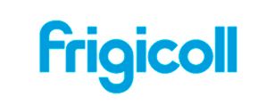 Un logotipo azul de Frigicoll sobre un fondo blanco.