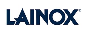 Un logotipo de Lainox azul y blanco sobre un fondo blanco.