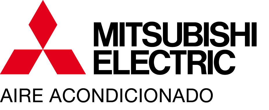 Logotipo del aire acondicionado Mitsubishi Electric sobre un fondo blanco