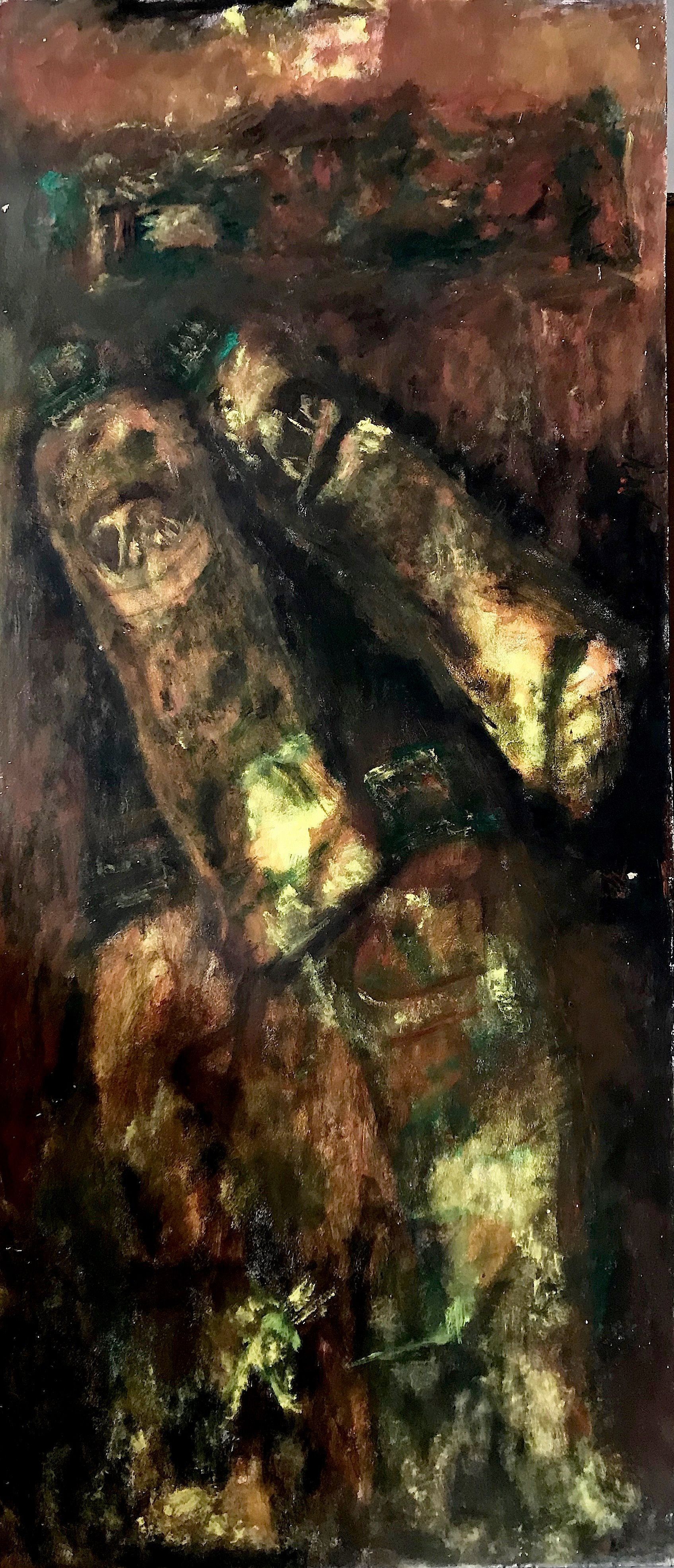 Un primer plano de una pintura de las manos de una persona sobre una mesa.