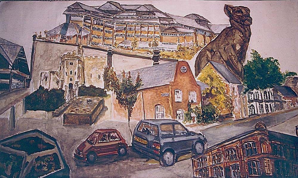 Un cuadro de coches aparcados delante de una casa.