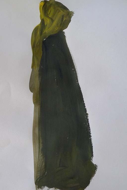 Una pintura de una persona que lleva una bufanda verde.